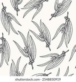 Hand drawn eucalyptus branch seamless pattern. Australian native plant