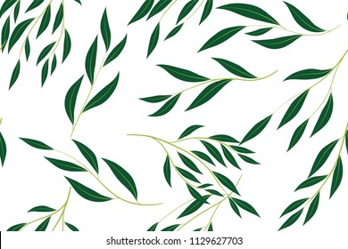 Hand Drawn Eucalyptus Seamless Pattern. Vintage Background with Beautiful Vector Eucalyptus Palm Fern, Green Leaves, Tropical Foliage. Eucalyptus Seamless Pattern for Wedding Design, Textile, Print.
