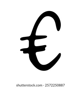 Hand drawn euro currency symbol. Brush stroke doodle. Single element for design