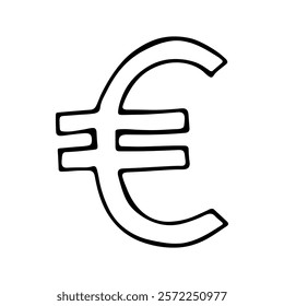 Hand drawn euro currency symbol. Brush stroke doodle. Single element for design