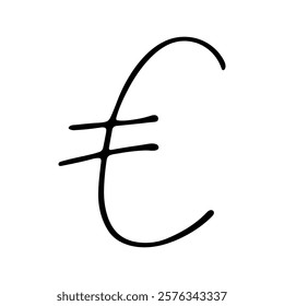 Hand drawn euro currency symbol. Brush stroke doodle. Single element for design