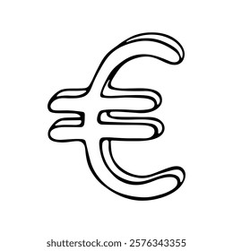 Hand drawn euro currency symbol. Brush stroke doodle. Single element for design