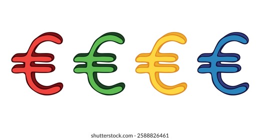 Hand drawn euro currency symbol set Brush stroke doodle Single element for design