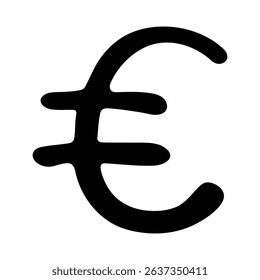 Hand drawn euro currency symbol. Brush stroke doodle. Single element for design