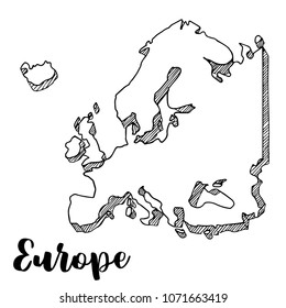 Hand Drawn Europe Map Sketch,vector Illustration