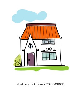 Hand drawn European city houses set in cute cartoon style. Colorful modern townhouse building sketch. Old houses, City buildings, Doodle decorative elements collection. Creative vector illustration.

