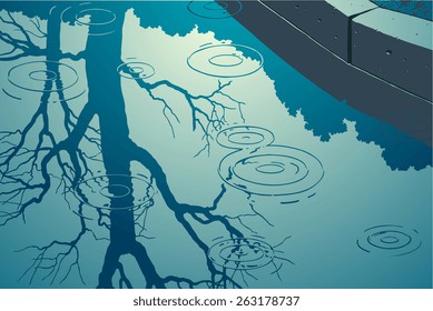 Hand drawn the evening reflection in a puddle.8 EPS