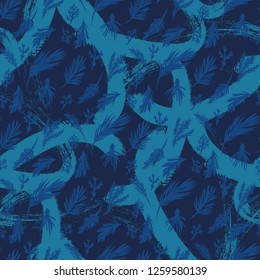 Hand Drawn Evergreen Branches Seamless Pattern Print.Fir,Pine,Cedar,Long needled pine, Berried juniper Illustration