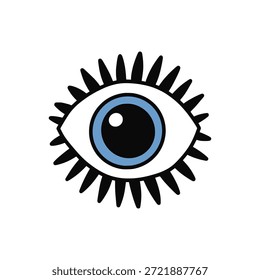 Dibujado a mano símbolo del mal de ojo con pestañas negras, aislado sobre fondo blanco. Amuleto tradicional del nazar de la protección espiritual aislado en el fondo blanco.