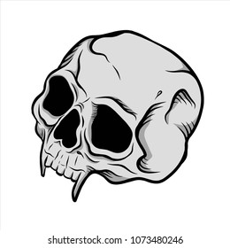 Hand drawn evil skull with coloring