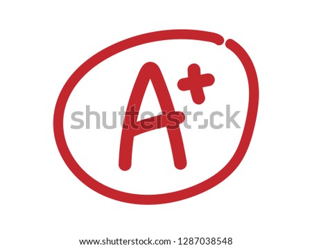 Hand drawn exam result, A plus grade in red circle.