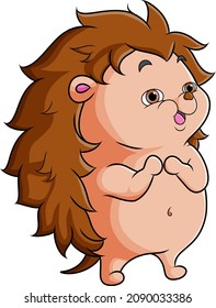 The hand drawn of the excited hedgehog with the cute expression of illustration