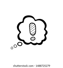 Hand drawn Exclamation mark in the Cloud isolated on a white. Sketch. Vector illustration.