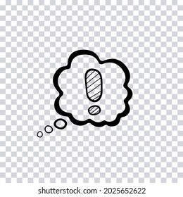 Hand drawn Exclamation mark in the Cloud isolated on transparent background. Sketch. Vector illustration.