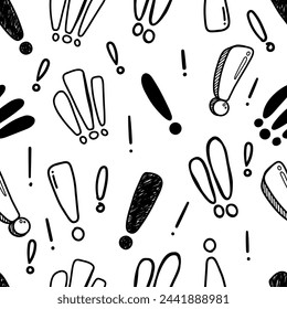 Dibujado a mano signo de exclamación doodle patrón sin fisuras