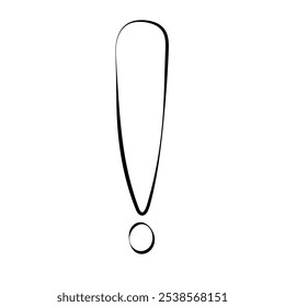 Hand drawn exclamation mark in doodle style isolated on white background. Vector infographic, punctuation mark.