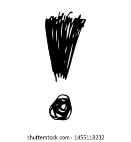 Hand drawn exclamation mark symbol. Black sketch exclamation mark symbol on white background. Vector illustration