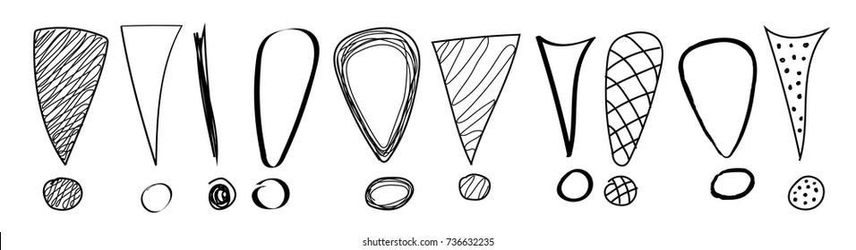 Hand drawn exclamation marks - banner. Vector.