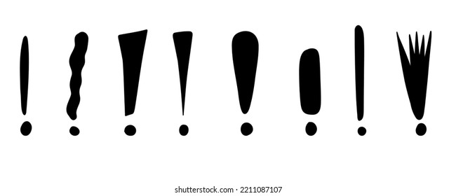 Hand Drawn Exclamation Marks Set. Doodle Exclamation Point. Punctuation Marks. Black Vector Illustration On White Background.