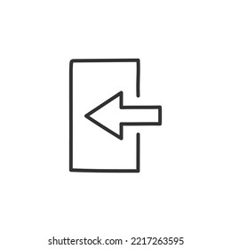 Hand drawn exit vector icon. Door flat sign design. Door vector icon. Door with arrow flat symbol. Door linear icon pictogram.