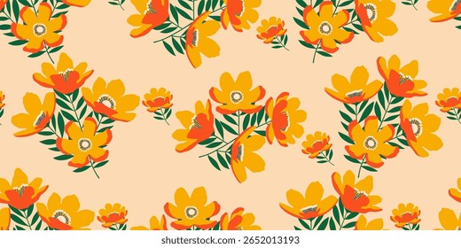 Hand drawn exotic Bunch of flowers abstract seamless patterns. Simple tropical summer botanical floral for textiles, wallpaper, wrapping paper, fabric, fashion, design background vector illustration