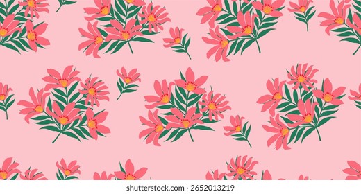 Mão desenhada exótica Bunch de flores abstrata sem emenda padrões. Floral botânico de verão tropical simples para têxteis, papel de parede, papel de embrulho, tecido, moda, design de fundo vetor ilustração