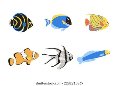 Hand drawn exotic fish set