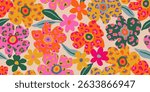 Hand drawn exotic floral pattern. Seamless patterns with flowers and leopard. For fabric, textiles, clothing, poster, cover, banner, wall art, home decor, abstract and backgrounds.