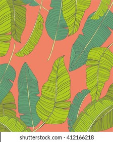 Hand drawn exotic leaves set.