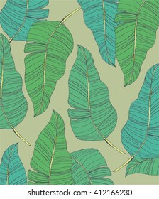 Hand drawn exotic leaves set.