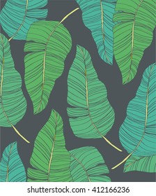 Hand drawn exotic leaves set.