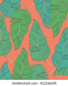 Hand drawn exotic leaves set.