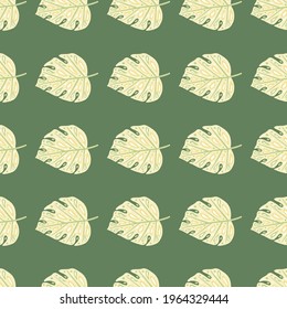 Hand drawn exotic seamless pattern with jungle monstera leaves print. Designed for fabric design, textile print, wrapping, cover. Vector illustration.