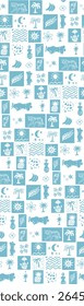 Hand drawn exotic summer vibe retro doodle style,vector,motifs,aztec style, seamless pattern, ancient, palm trees, monochrome, colorful, suitable for 
textile, design, elements, bikini, top