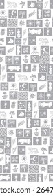 Hand drawn exotic summer vibe retro doodle style,vector,motifs,aztec style, seamless pattern, ancient, palm trees, monochrome, colorful, suitable for 
textile, design, elements, bikini, top