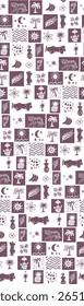 Hand drawn exotic summer vibe retro doodle style,vector,motifs,aztec style, seamless pattern, ancient, palm trees, monochrome, colorful, suitable for 
textile, design, elements, bikini, top