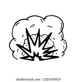 Hand Drawn explosion doodle. Sketch style icon. Military decoration element. Isolated on white background. Flat design. Vector illustration.