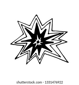 Hand Drawn explosion doodle. Sketch style icon. Military decoration element. Isolated on white background. Flat design. Vector illustration.