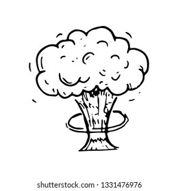 Hand Drawn explosion doodle. Sketch style icon. Military decoration element. Isolated on white background. Flat design. Vector illustration.