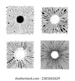 Hand drawn explosion sketch. Abstract element design set. Decorative textures collection for overlaying. Vector illustration