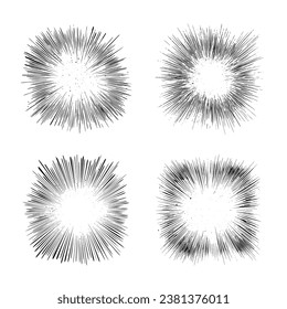 Hand drawn explosion sketch. Abstract element design set. Decorative textures collection for overlaying. Vector illustration