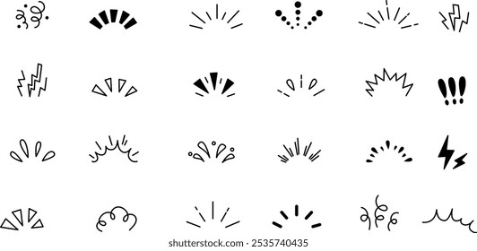 Ícone de linha surpresa de explosão desenhada à mão para ilustração de título. Desenho exclamação confete vetor ilustração. Elementos de ícone de raio de intermitência surpresa de explosão de linha. 