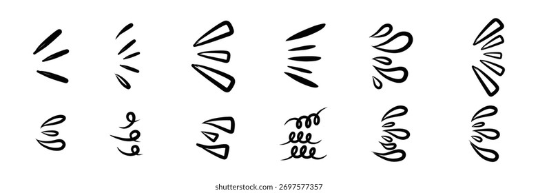 Icono de línea sorpresa de explosión dibujado a mano para la ilustración del título. Doodle exclamación confeti Ilustración vectorial. Línea explosión sorpresa rayo de explosión icono Elementos.