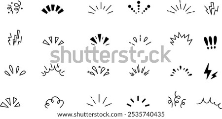Hand drawn explosion surprise line icon for title headline illustration. Doodle exclamation confetti vector illustration. Line explosion surprise burst ray icon elements. 