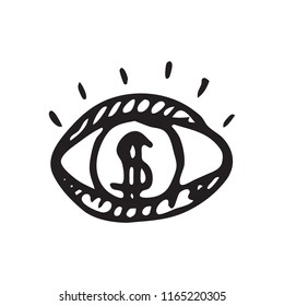 Hand Drawn eye doodle. Sketch dollar icon. Decoration element. Isolated on white background. Flat design. Vector illustration.
