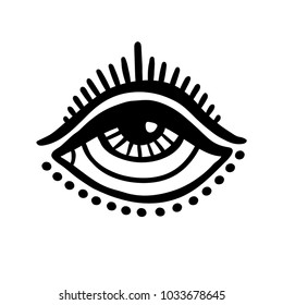 Hand drawn eye. Doodle style. Tattoo design element.The third eye vector illustration.