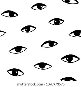 Hand drawn eye doodles icon seamless pattern in retro style. Vector beauty illustration of open and close eyes for cards, textiles, wallpapers, backgrounds.