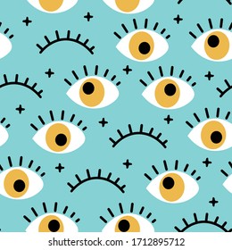 hand drawn eye doodles seamless pattern background, modern design vector illustration