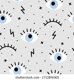 hand drawn eye doodles seamless pattern background, modern design vector illustration