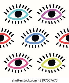 Hand drawn eye doodles seamless pattern. Evil eyes. Vector illustration. Perfect for wallpapers, web page backgrounds, surface textures, textile.